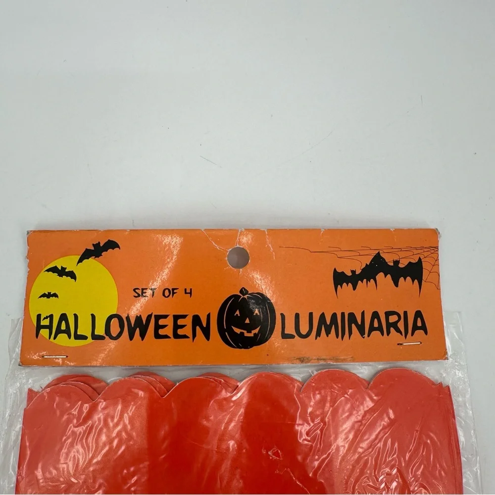 3/$15 Halloween Luminaria Bags Orange Jack-o-Lantern Cutout Sealed 4-Pack READ